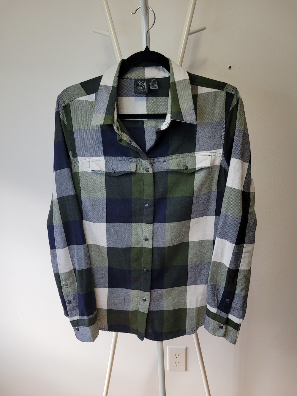 Storm Plaid Button-Down Shirt in Green, Navy & White